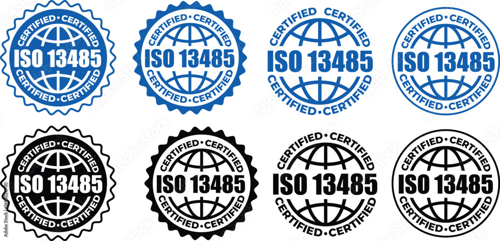 Obraz premium ISO 13485 Certification Badges – Vector Stamp for Medical Device Quality Standards