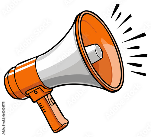 Cartoon Loudspeaker Icon with Sound Waves - Orange and White Megaphone Illustration