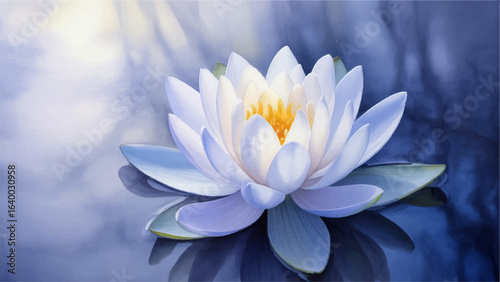 Watercolor lotus flower on water background, seamless floral pattern for wedding invitations, fabric, and textile design, Elegant vector watercolor floral background with blooming lotus