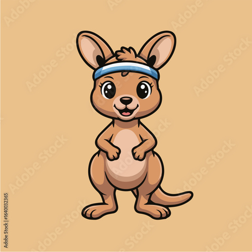Cute kangaroo cartoon vector illustration of a funny and happy animal character design mascot isolated on a beige background, perfect for childrens content and designs