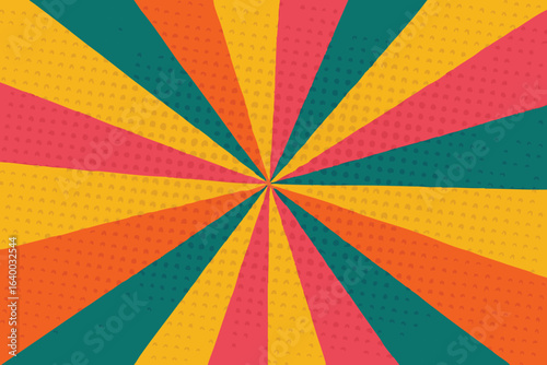 Retro Style Burst Background with Dotted Texture and Vibrant Colors Yellow Pink Orange and Teal a Fun and Energetic Design Element