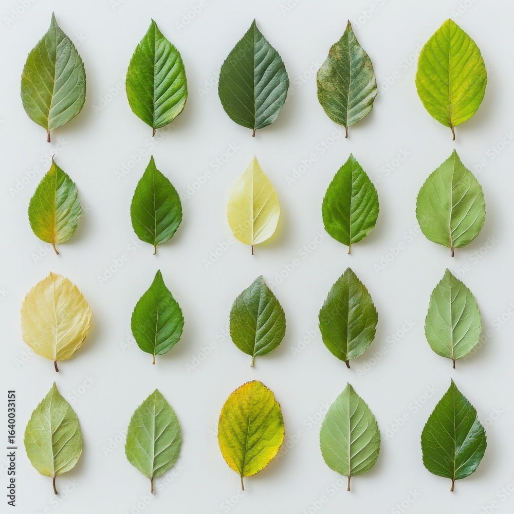 Fototapeta premium Green Leaf Color Transition. Minimalist Flatlay Photography of Seasonal Change in Nature.