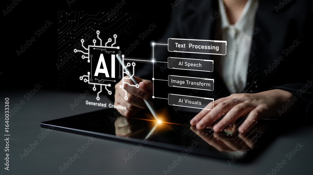 Naklejka premium AI assistant with LLM, big data, machine learning, and generative AI powers prompt engineering and supports agentic AI for advanced business applications. Latch