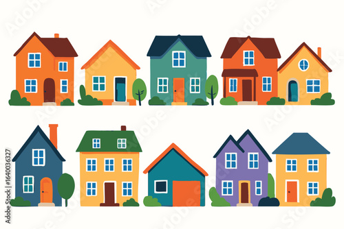 Colorful Houses Vector Illustration for Real Estate and Community Development Concepts Bright and Cheerful Neighborhood Design