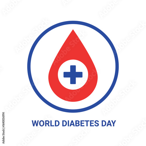 Vector art of world diabetes day awareness campaign with blue circle and red blood drop to promote health and prevention