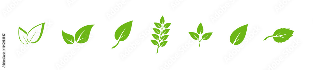Fototapeta premium Green leaf icons set. Elements design for natural, eco, vegan. Leaves icon on isolated background. Collection green leaf. Vector