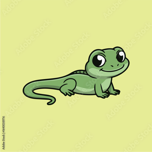 Cute green lizard cartoon character illustration, perfect for childrens books, educational materials, or any design project needing a touch of whimsical nature and wildlife