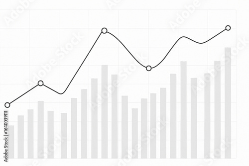 Professional Grayscale Financial Chart with Clean Line and Bar Graphs, Minimalist Design, Data Visualization for Websites and Commercial Use