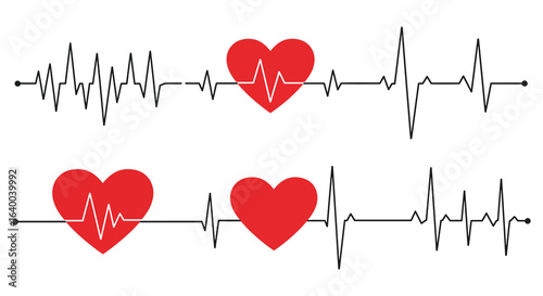 Heartbeat Pulse with Heart Shapes Silhouette Vector Illustration for Medical Design silhouette