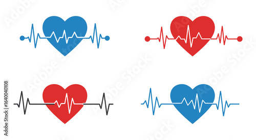 Heartbeat Rhythm with Heart Icons in Red and Blue Color Variations silhouette