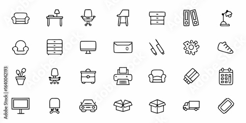 A clean and professional icon collection for corporate and office moving services. Ideal for B2B relocation companies, workplace planners, and moving consultants