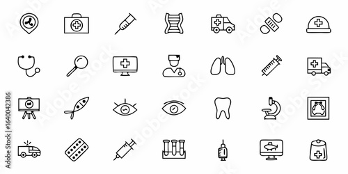 A sleek set of icons representing diagnostic and imaging technology in healthcare. Ideal for medical imaging centers, radiology reports, and health tech UI