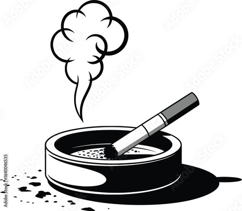 Smoking Cigarette in Ashtray with Rising Smoke Illustration.