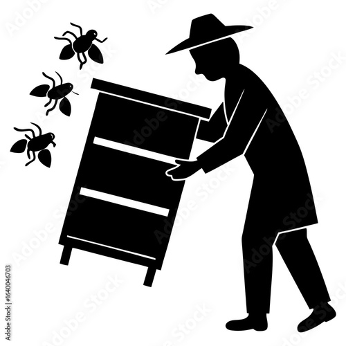 Vector silhouette of a beekeeper