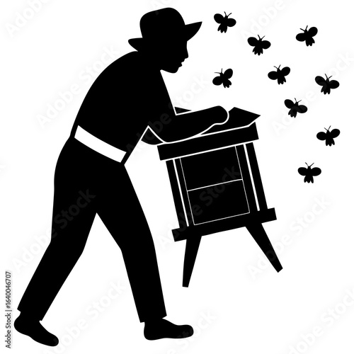 Vector silhouette of a beekeeper