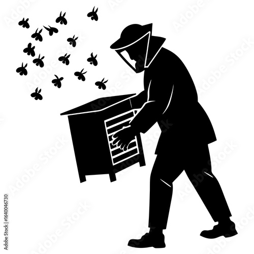 Vector silhouette of a beekeeper