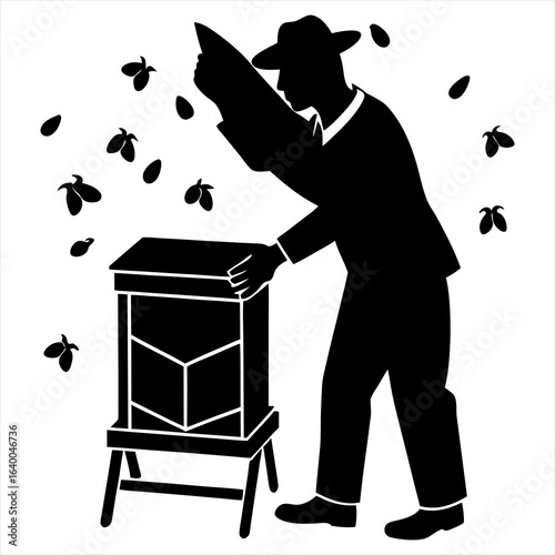 Vector silhouette of a beekeeper