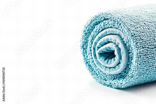  Rolled Teal Yoga Towel Isolated on White Background