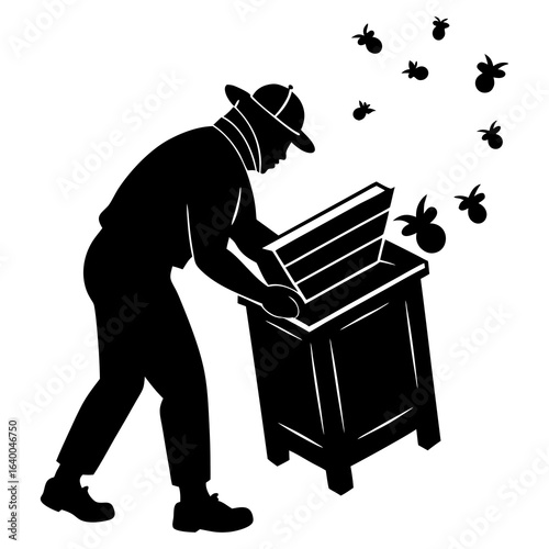 Vector silhouette of a beekeeper