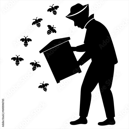 Vector silhouette of a beekeeper