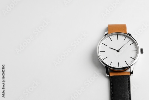 Wallpaper Mural Minimalist Wristwatch with Leather Strap on White Background Torontodigital.ca