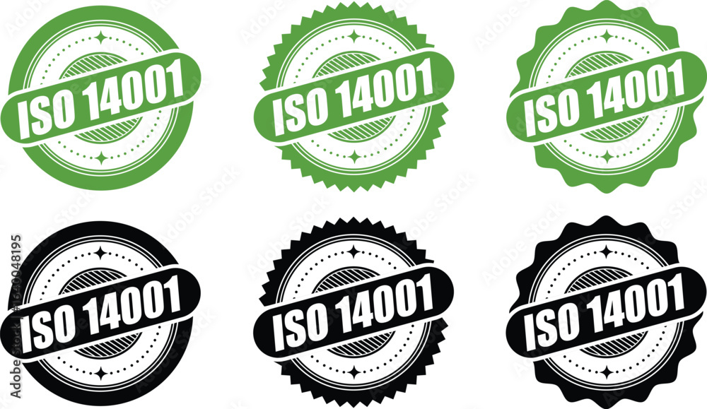Fototapeta premium ISO 14001 Certified Stamp – Environmental Management System Label and badge Vector Design