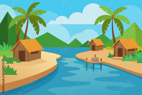 Relax and unwind on a beautiful tropical beach with swaying palm trees, clear blue water, and soft sand, the perfect paradise for a summer vacation