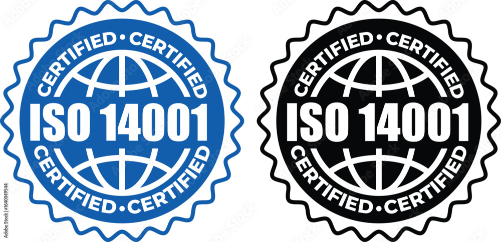 Fototapeta premium ISO 14001 Certified Stamp – Environmental Management System Label and badge Vector Design