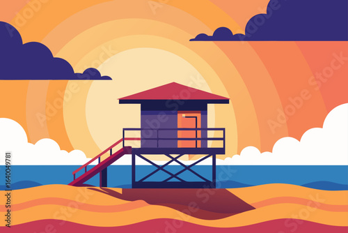 lifeguard tower at sunset