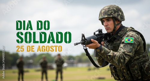 Brazilian Soldier in Action: A focused soldier in full military gear takes aim, capturing the dedication and precision of the armed forces during a patriotic moment.
