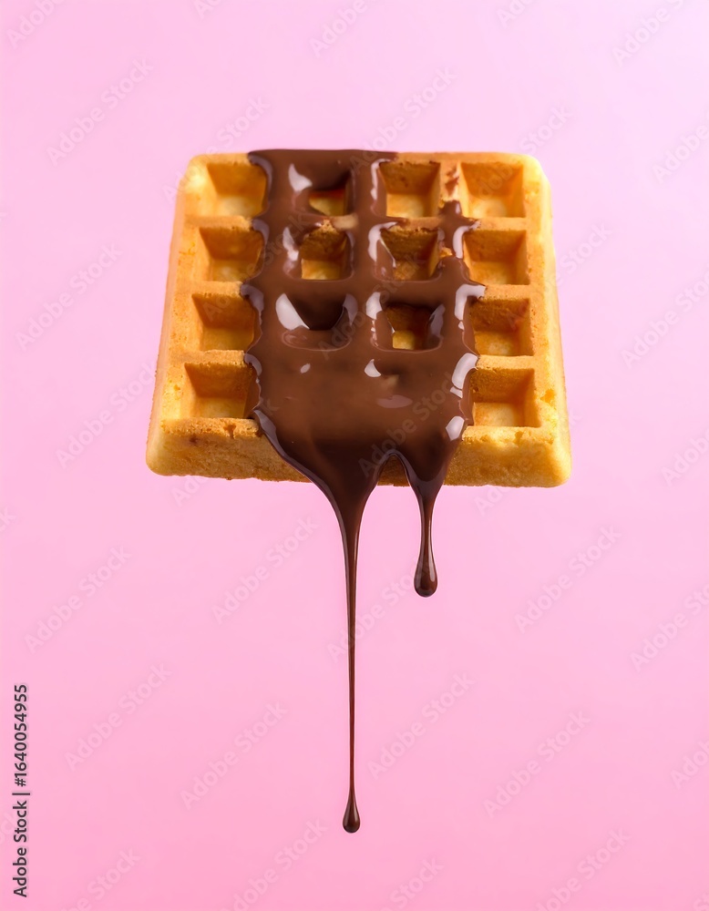 Obraz premium A single waffle drizzled with melted chocolate
