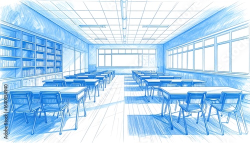 Empty classroom sketch illustration