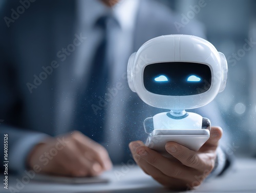 Chatbot Artificial Intelligence, Businessman using AI Chatbot for Innovative Solutions in a Modern Office, Embracing Digital Transformation and Business Growth in the Tech Industry.