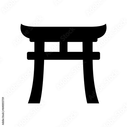 Torii, traditional Japanese gate.  Shinto religion icon symbol. Simple black silhouette design, vector clipart illustration.