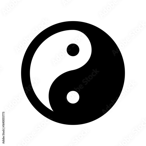 Yin Yang black and white circle, Chinese Taoism spiritual symbol. Vector clip art illustration, icon logo design.