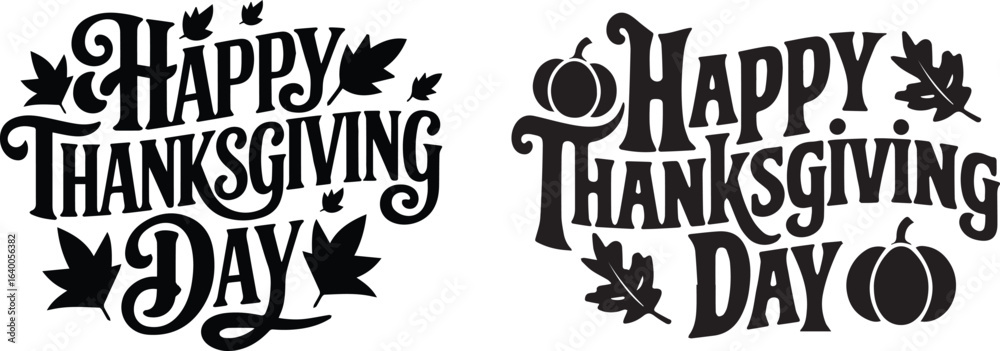 Obraz premium Happy Thanksgiving Day Lettering Silhouette vector for Greeting Cards, Shirts, Banners, Posters
