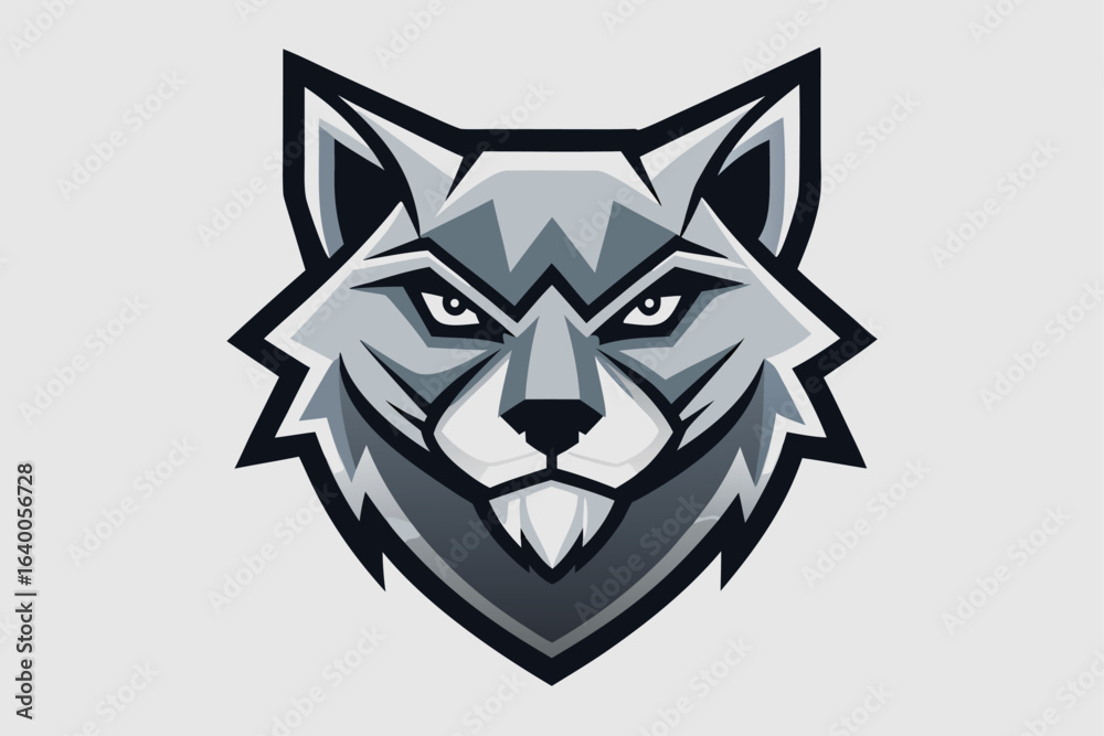 Fototapeta premium Modern Wolf Head Mascot Logo Grey Shades White Background