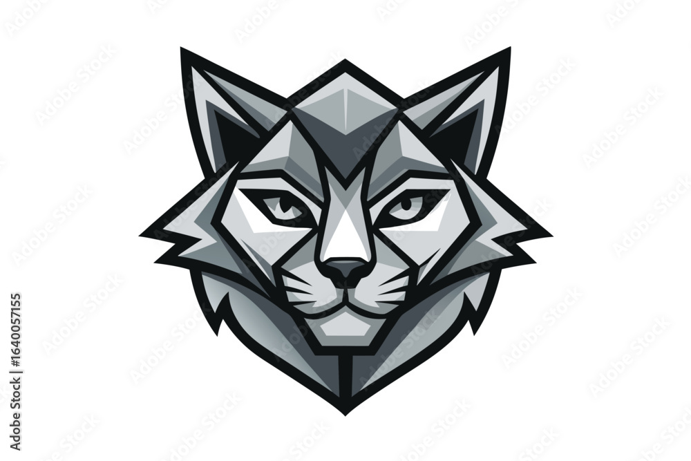 Fototapeta premium Geometric Wolf Head Logo in Shades of Gray with White Background Details
