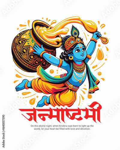 Happy Krishna Janmashtami – Festive Indian Lord Krishna Artwork, Dahi Handi & Flute Celebration