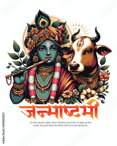 Happy Krishna Janmashtami – Festive Indian Lord Krishna Artwork, Dahi Handi & Flute Celebration