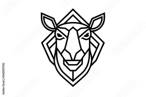 Geometric stylized black sheep face appears as a minimalist animal head outline on white
