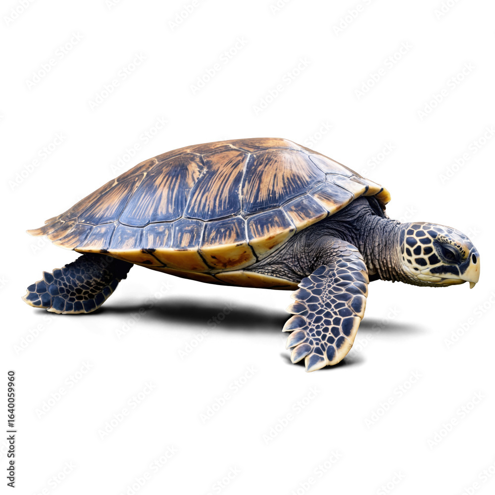 Fototapeta premium Isolated image of a sea turtle with detailed shell and natural texture.