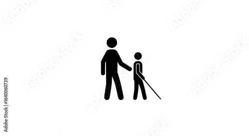 A person helping someone walk with a cane minimalist black and white