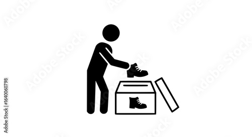 A person donates shoes black and white beautiful in a white background