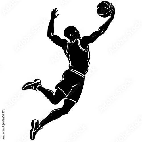 Basketball player silhouette dunking a ball