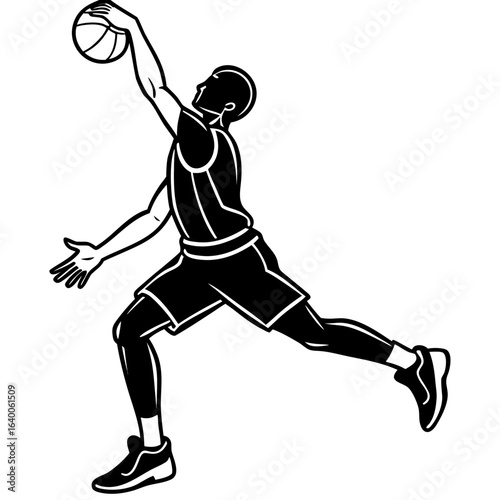 Basketball player dunking action silhouette