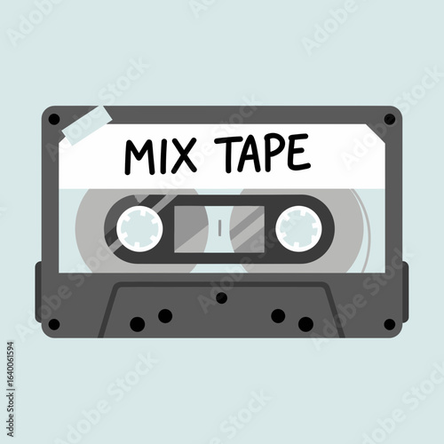 Vintage cassette tape labeled "MIX TAPE" on a light blue background.