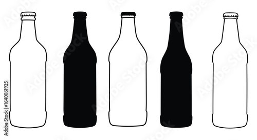 Row of Beer Bottles Alternating Black and White Silhouette Style Illustration silhouette