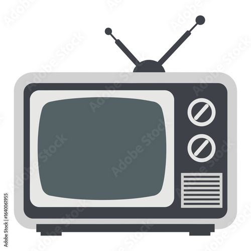 Vintage television set with antenna and dials.