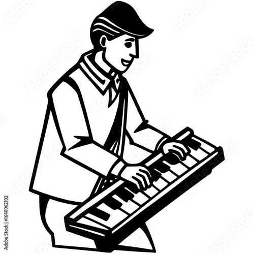Man in a suit playing a keyboard instrument
